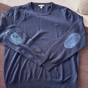 Burberry Navy Crewneck Sweater with Elbow Patches